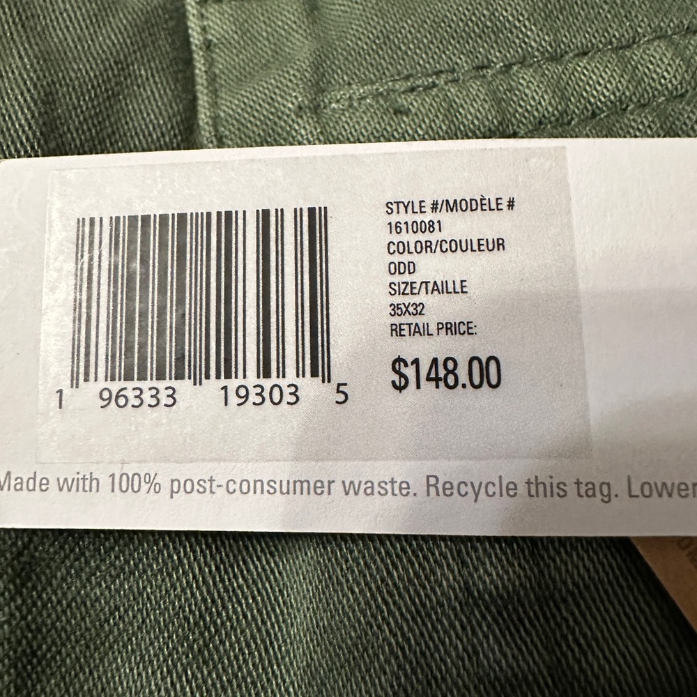 Outerknown Green “The Field Pants” Organic Cotton - NWT - Size 35x32 - Picture 11 of 14